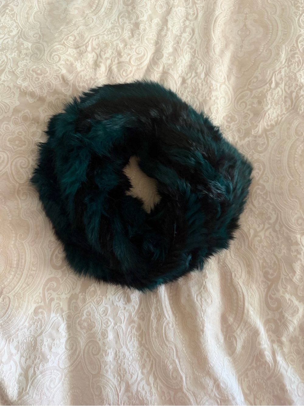 Teal Rabbit Fur Scarf - Picture 5 of 5